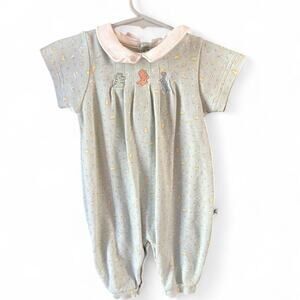 Vintage adorable Little Me Pastel Green Baby romper embroidered dinosaurs 6-9m